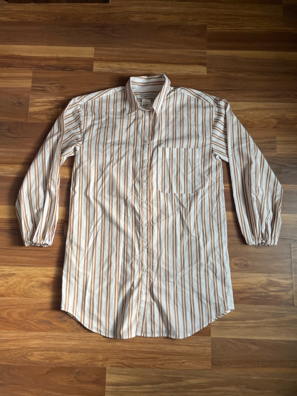 Abercrombie & Fitch Striped Button Front Shirt Dress Tan & White Small | NWT